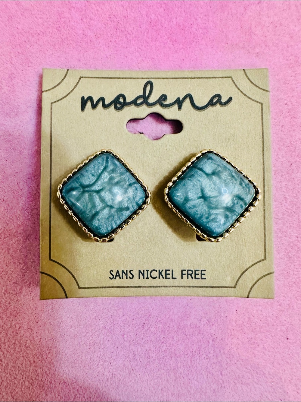 NWT Modena Blue Marbled Square Clip On Earrings